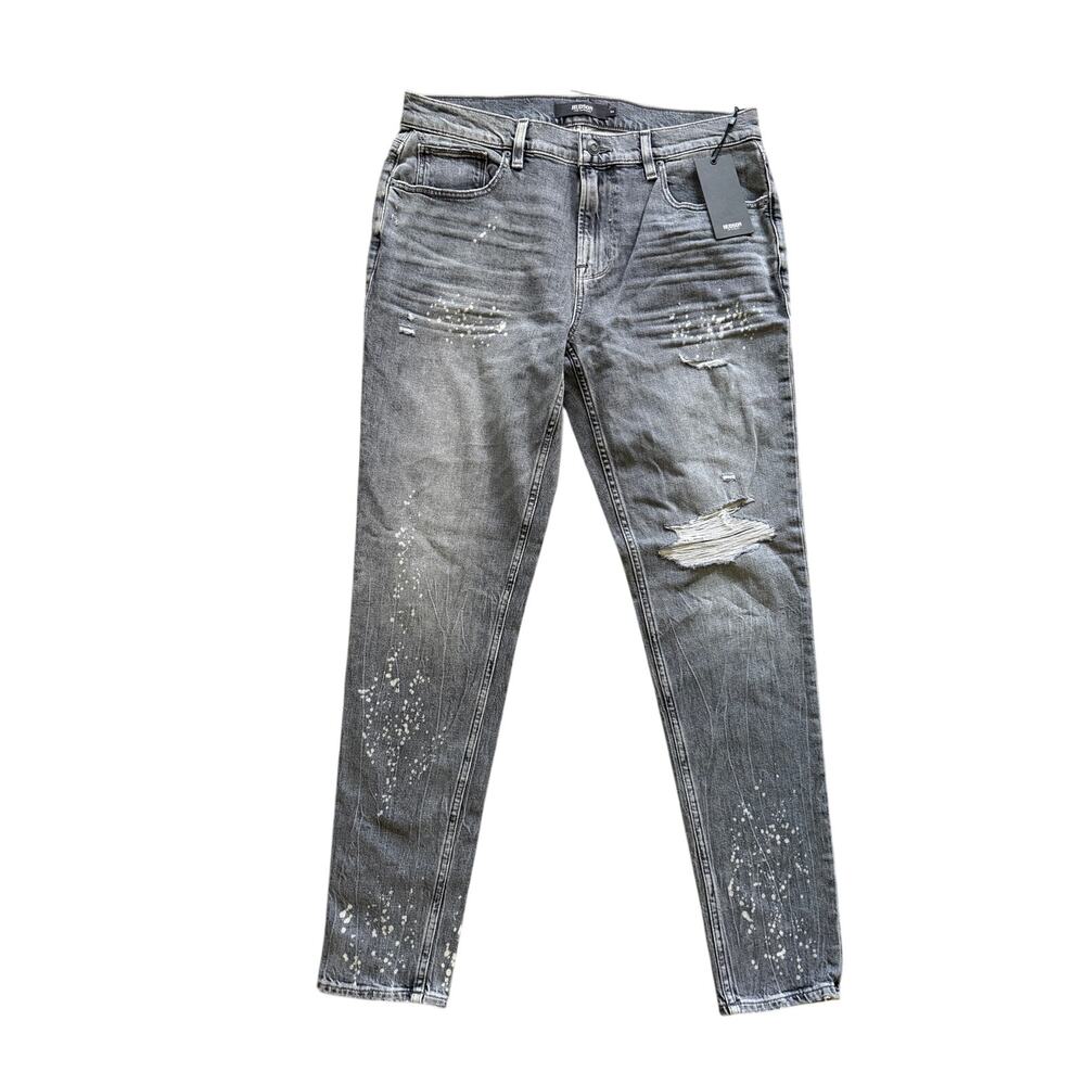 Hudson Men's Distressed Skinny Jeans Grey Paint Splatter Ripped Size 34 (NWT)